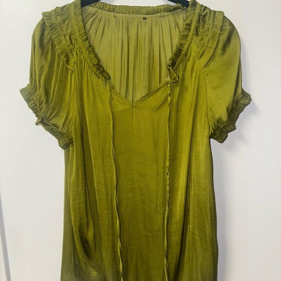 Olive Green Ruffle Trim Blouse - Picture 2 of 2